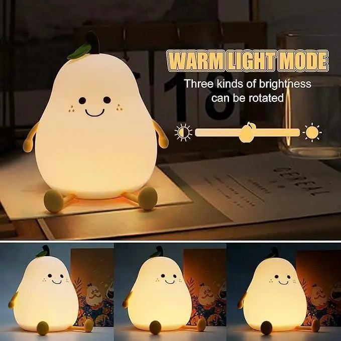 Cute Pear Led Night Lamp Cute Night Light For Kids, Cute Silicone Night Light, Usb Rechargeable Nursery Lamp